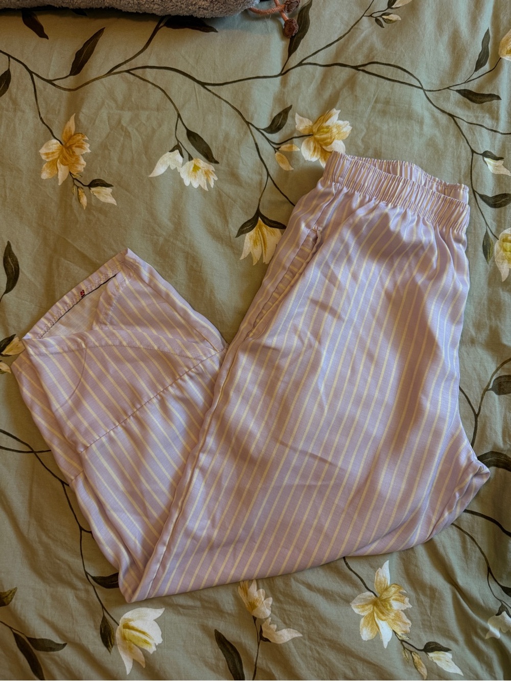 Lavender and White Striped Elastic Waist Pants